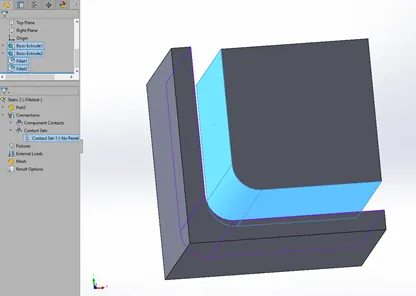 two contact with corner geometry solidworks simulation