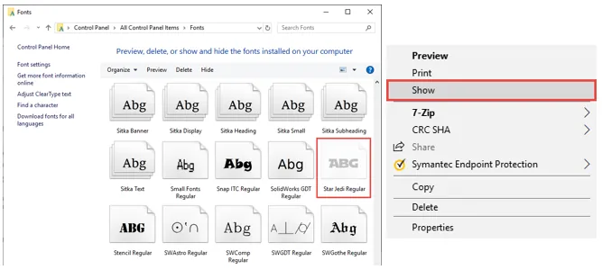 Unable to see Fonts in SOLIDWORKS