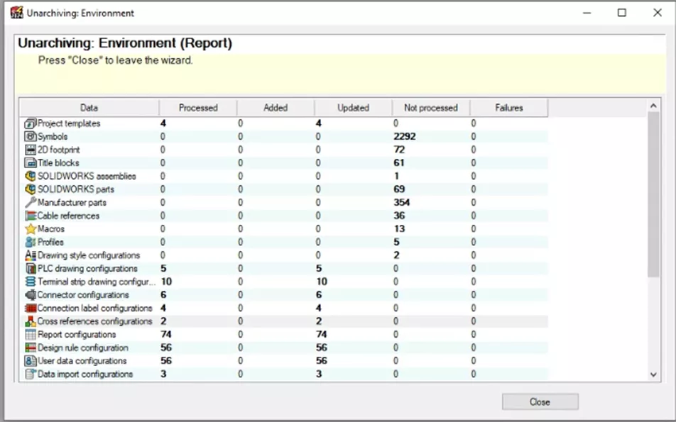 Unarchiving SOLIDWORKS Electrical Report