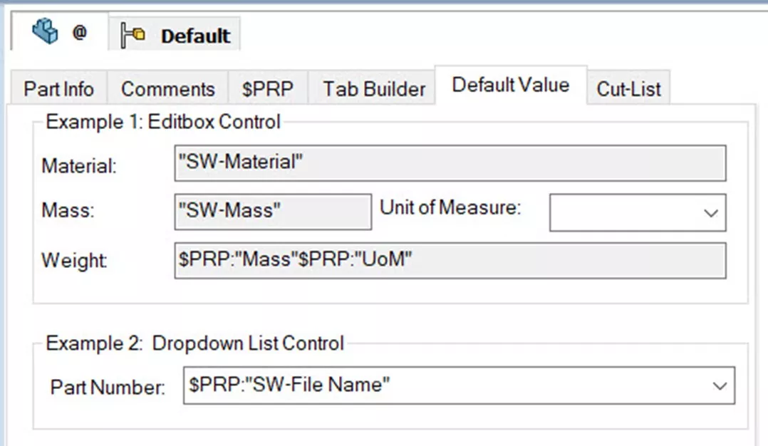Unevaluated Syntax SOLIDWORKS PDM Default Value 