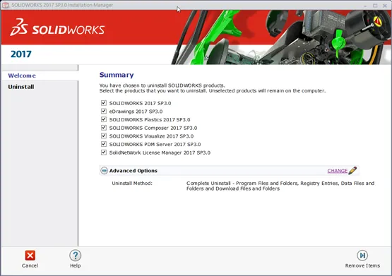 Uninstall SOLIDWORKS 2017 