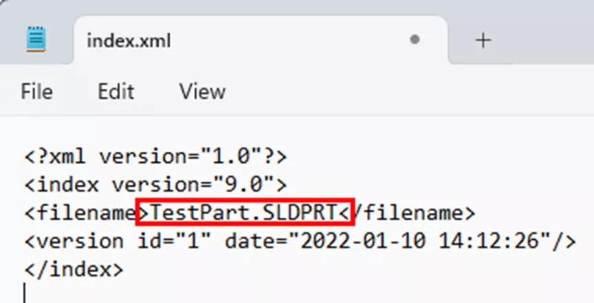 SOLIDWORKS PDM Update the filename tag to reflect the correct name and extension