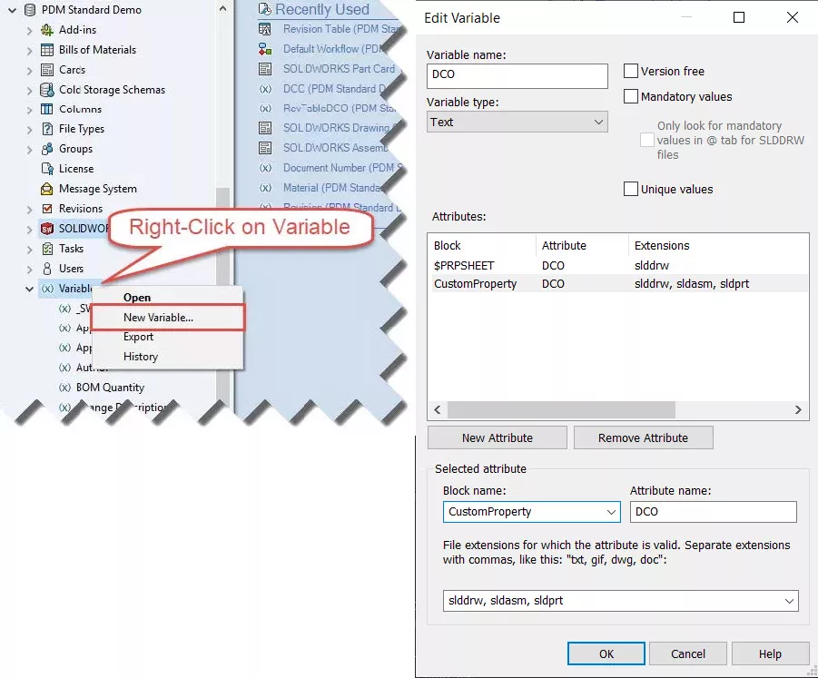 Edit DCO Variable in SOLIDWORKS PDM 