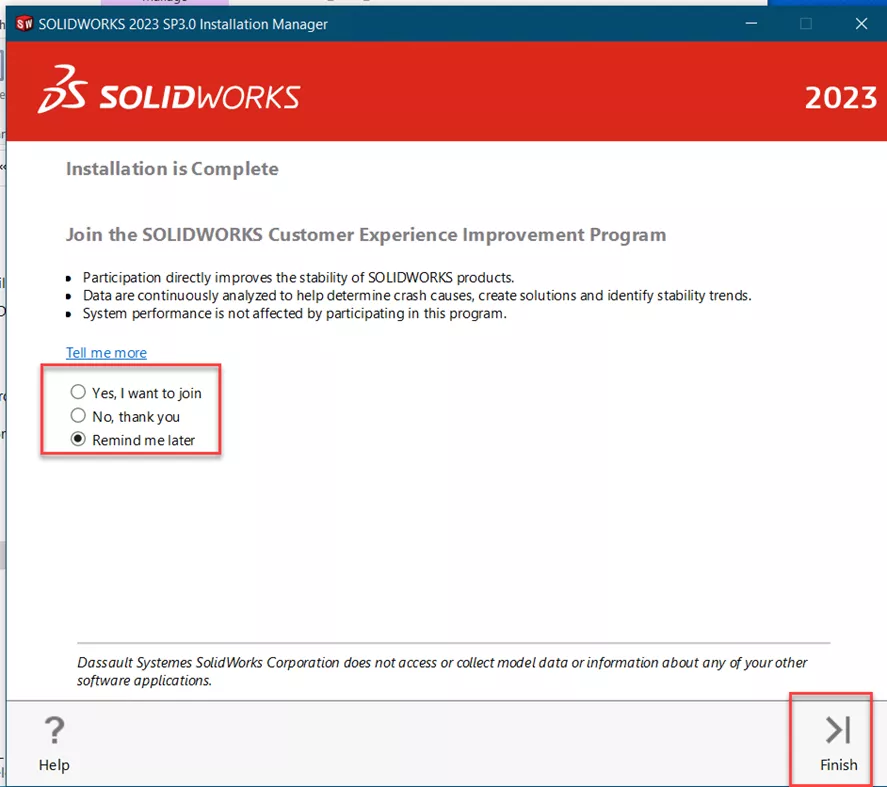 Installation is Complete SOLIDWORKS Installation Manager