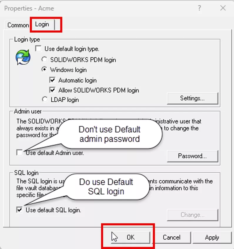 Use Default Admin User in SOLIDWORKS PDM 