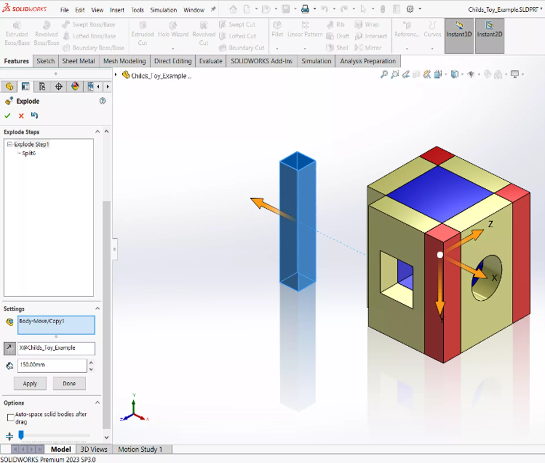 Use the Exploded View Command for SOLIDWORKS Multibody Parts