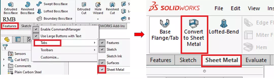 SOLIDWORKS Sheet Metal Commands