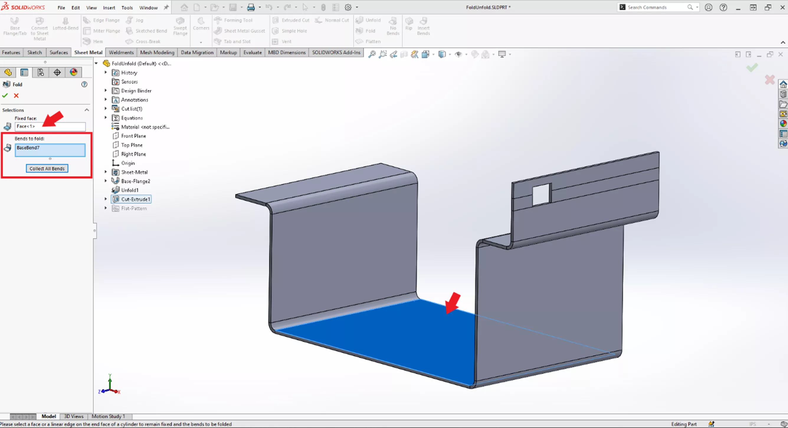 Using the Fold Sheet Metal Tool in SOLIDWORKS 