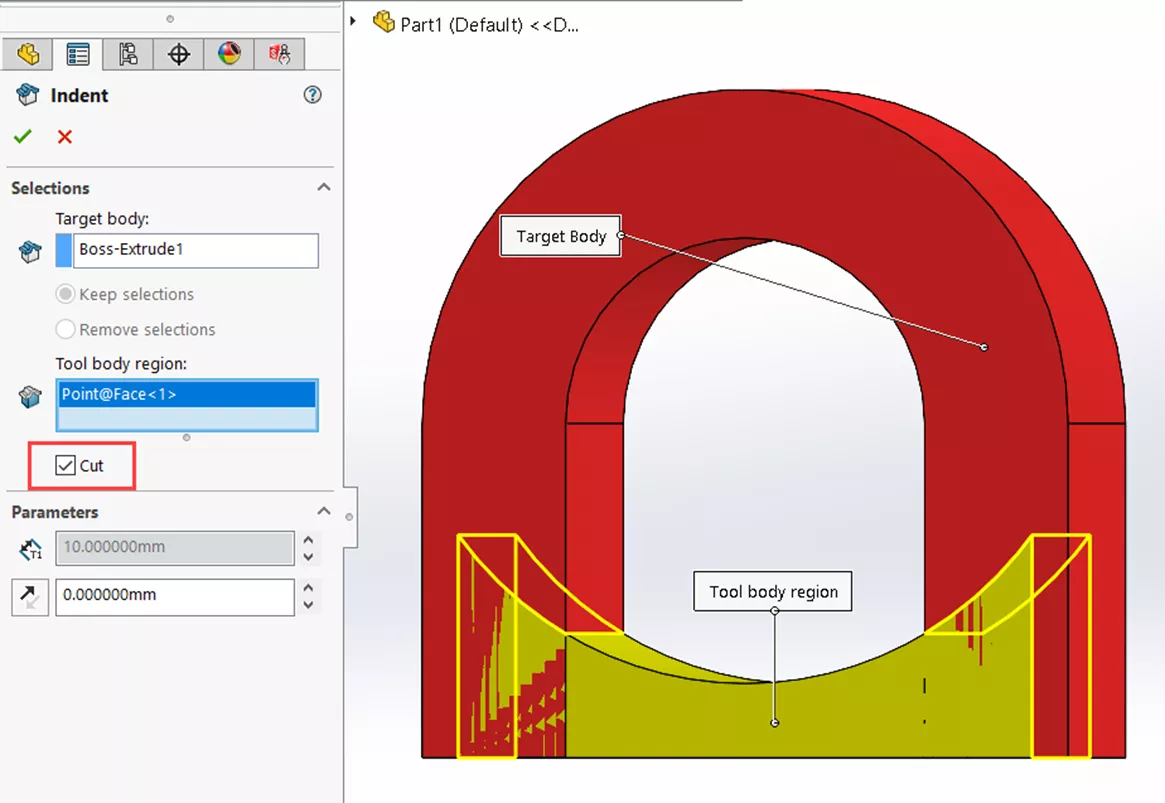 Using Indent Cut Feature in SOLIDWORKS 