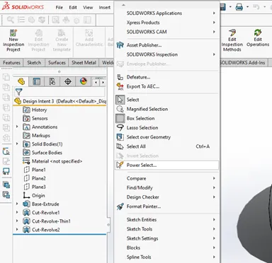 Using Power Select in SOLIDWORKS Utilities