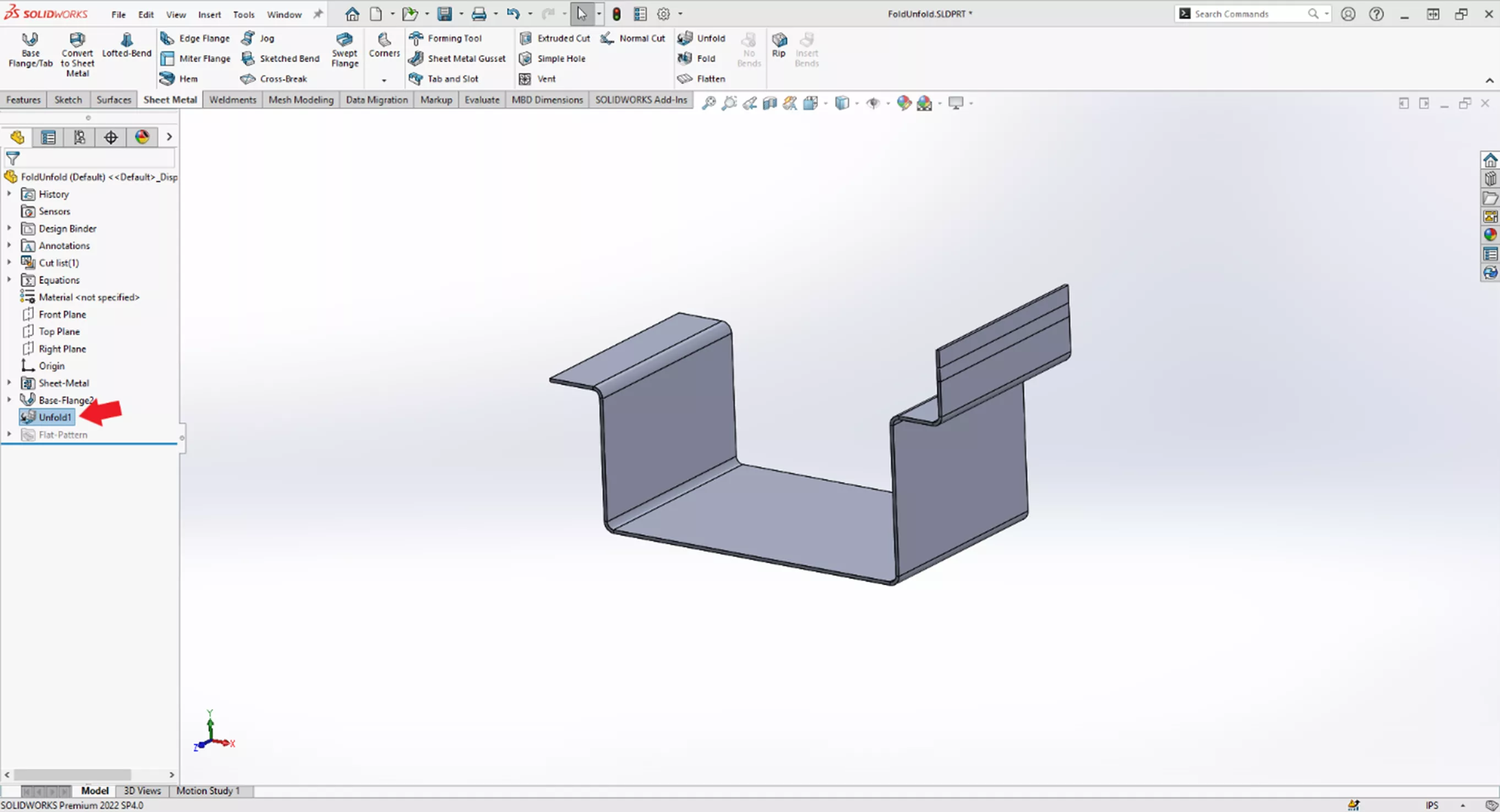 Using Unfold Sheet Metal Tool in SOLIDWORKS 