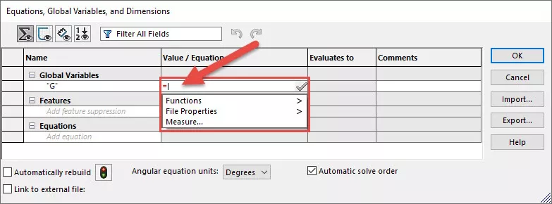 Variable Droplist in SOLIDWORKS