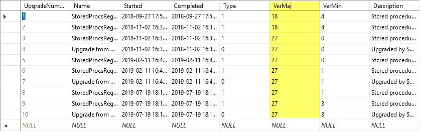 vault database version