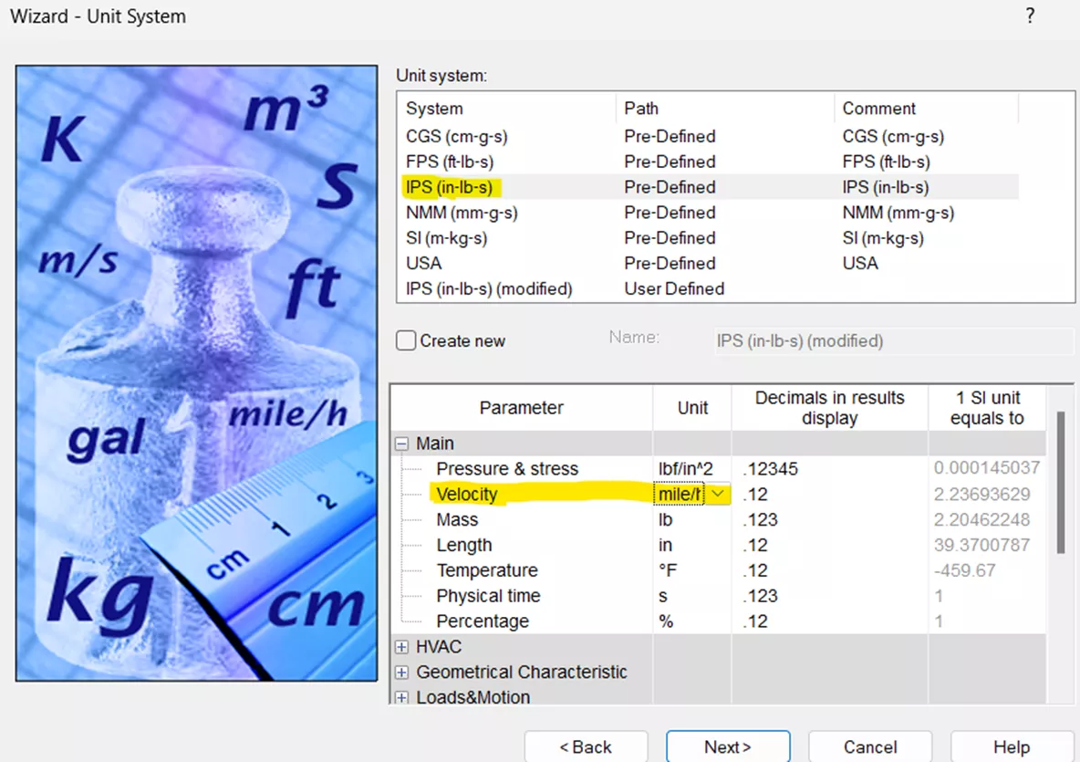 SOLIDWORKS Flow Simulation Wizard - Unit System