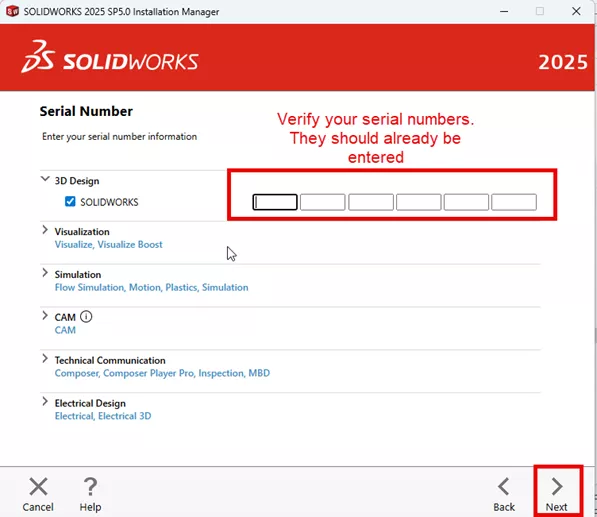 Verify Your SOLIDWORKS Serial Numbers in the Installation Manager