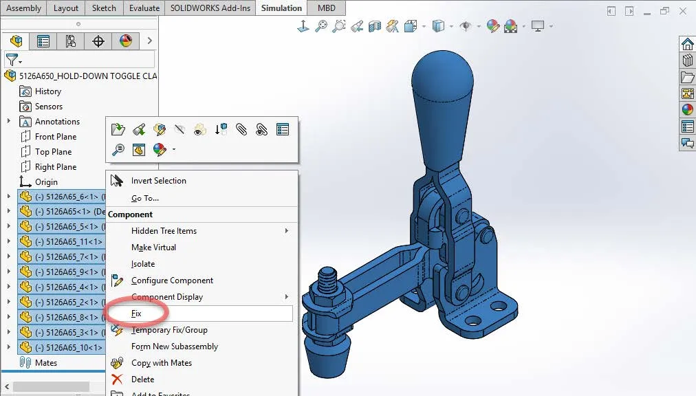 Virtual Component Imported SOLIDWORKS Assembly