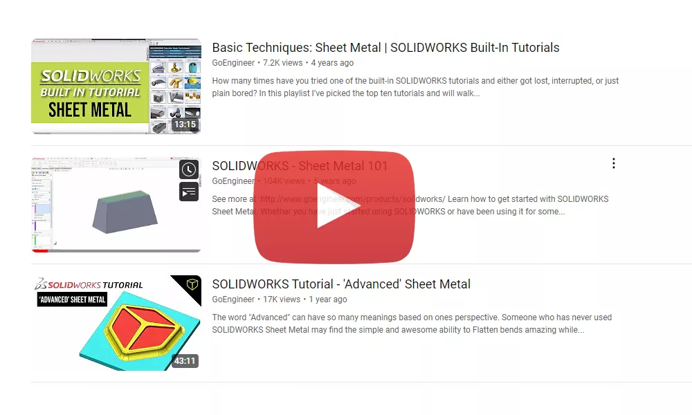Prepare for the SOLIDWORKS CSWPA-SM certification with Sheet metal videos on the GoEngineer YouTube Channel.