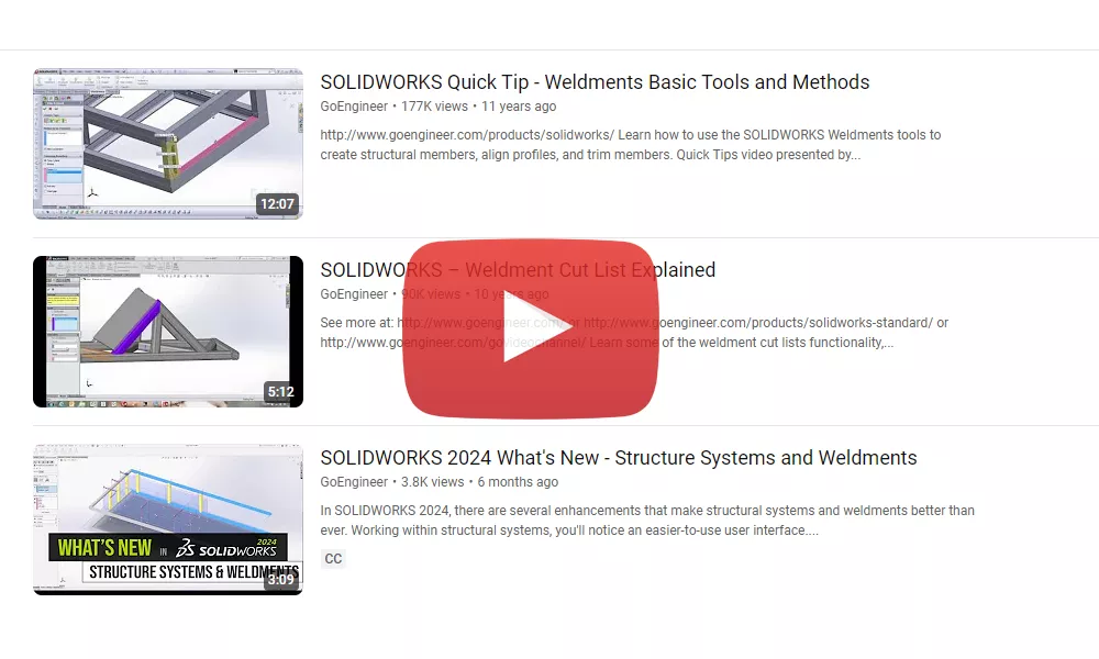 Prepare for the SOLIDWORKS CSWPA-WM certification with Weldments videos on the GoEngineer YouTube Channel.