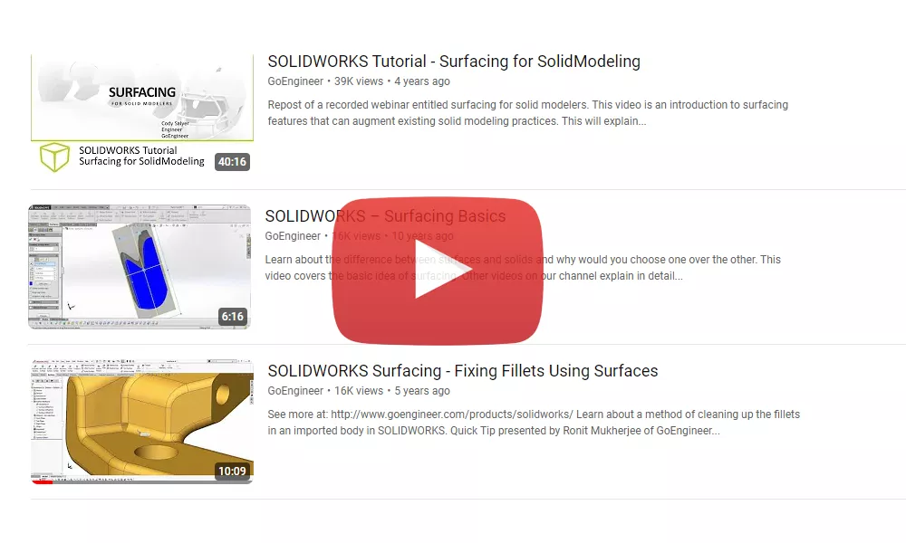Prepare for the SOLIDWORKS CSWPA-SU certification with Surfacing videos on the GoEngineer YouTube Channel.