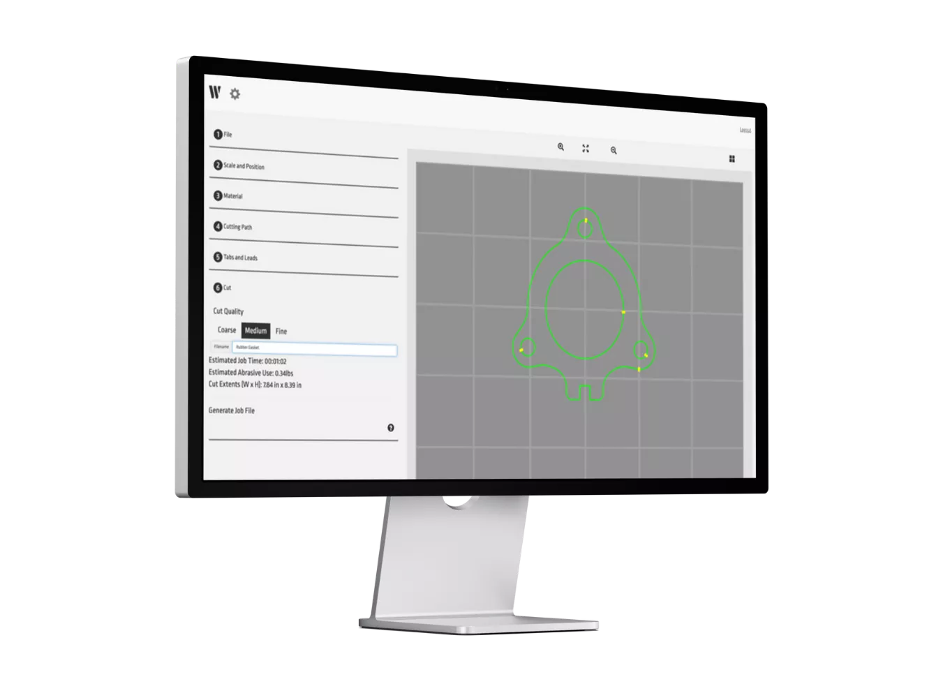 WAZER WAM Software Interface for Waterjet Cutting