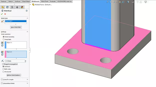 Example of a Welded Joint in SOLIDWORKS 