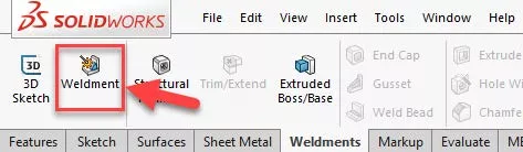 Weldment Command on SOLIDWORKS Weldment Toolbar