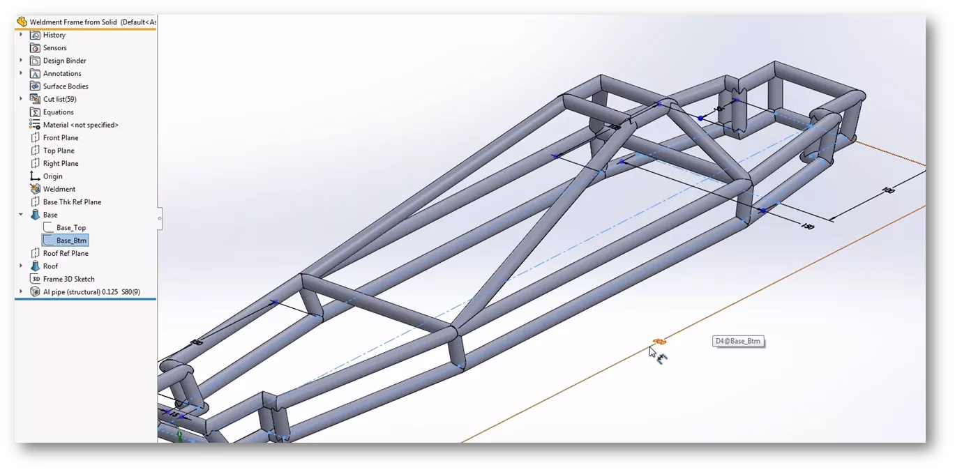 Weldment Frame from Solid Model in SOLIDWORKS 