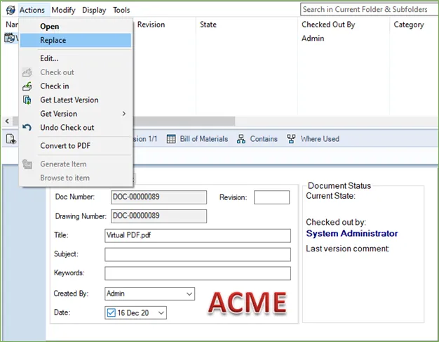 Virtual Document Replacement SOLIDWORKS PDM 