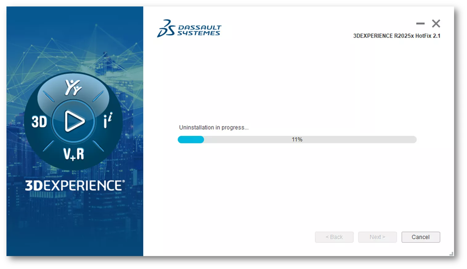 3DEXPERIENCE SOLIDWORKS Uninstallation in Progress