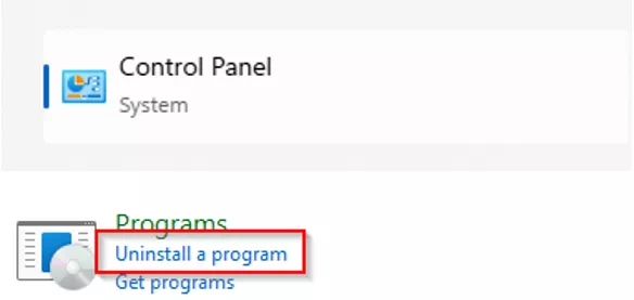 Windows Control Panel Uninstall a Program