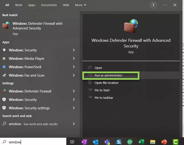 Windows Defender Firewall Security Run As Admin 