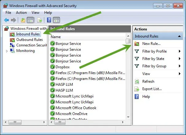 Windows Firewall Advanced Security Dialog for Inbound Rules