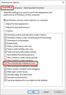 Windows Performance Options for SOLIDWORKS