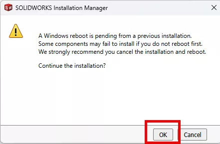 SOLIDWORKS Installation Manager Windows Reboot Pending from Previous Installation Message