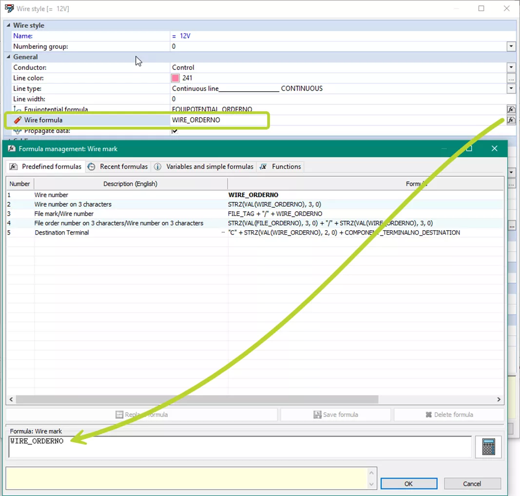 Wire Mark Formula Management&nbsp;Dialog in SOLIDWORKS Electrical