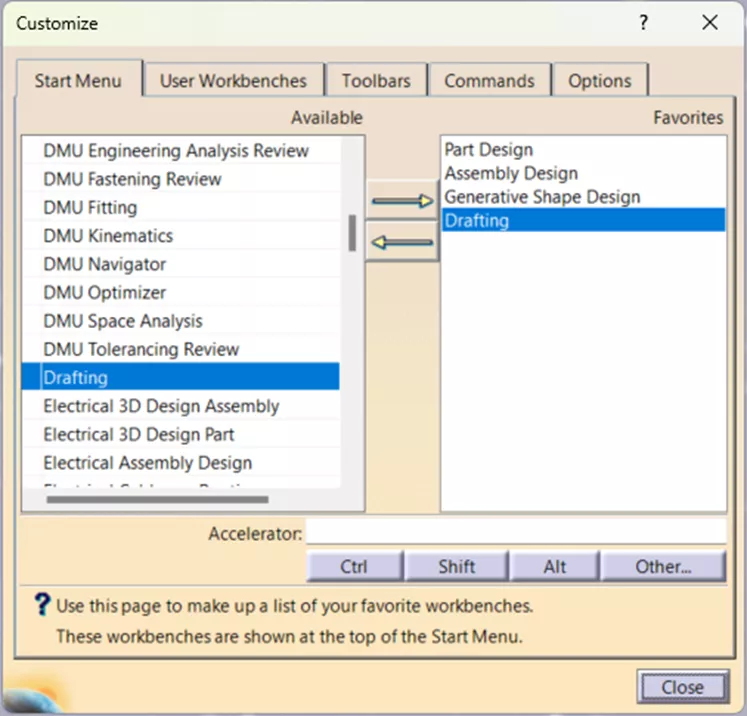Create a Favorite Workbench in CATIA V5