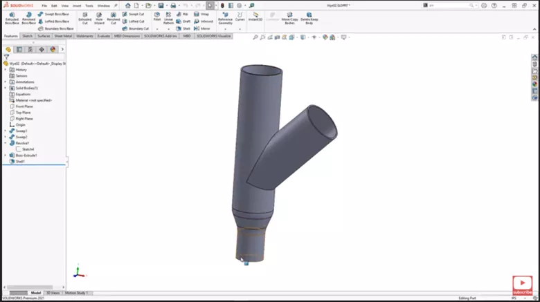 Wye Pipe with a Reducer in SOLIDWORKS 